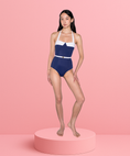 Load image into Gallery viewer, LOW LEG SQUARE NECK PANELLED HALTER ONE PIECE