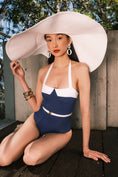 Load image into Gallery viewer, LOW LEG SQUARE NECK PANELLED HALTER ONE PIECE