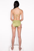 Load image into Gallery viewer, Model wearing Ataya Pleated Triangle Top in Green Leaf