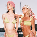 Load image into Gallery viewer, Model wearing Ataya Pleated Triangle Top in Green Leaf
