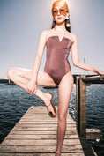 Load image into Gallery viewer, Model wearing V Wired Bandeau One Piece Swimsuit in Espresso