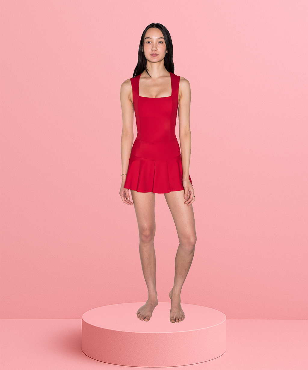 SQUARE NECK WIDE SHOULDER PANELLED ONE PIECE