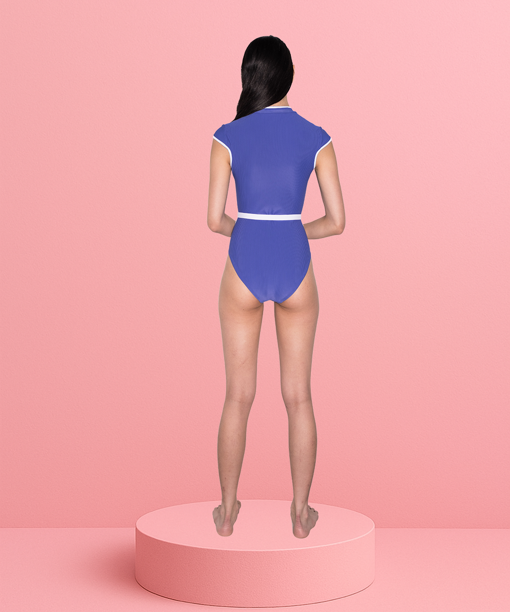 CONTRAST CAP SLEEVE ZIP FRONT ONE PIECE