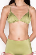 Load image into Gallery viewer, Model wearing Ataya Pleated Triangle Top in Green Leaf
