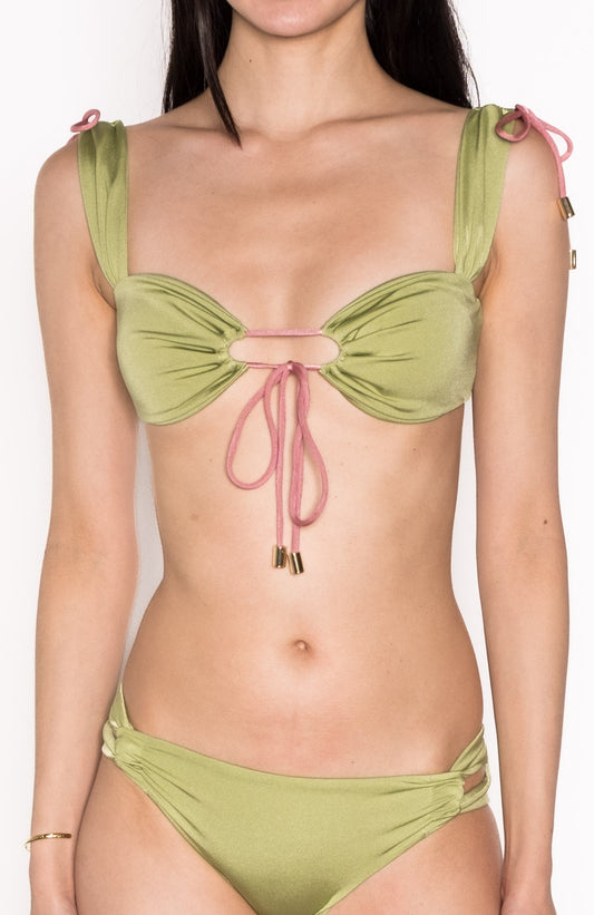 Model wearing All Around Adjustable Top in Green Leaf