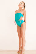 Load image into Gallery viewer, Model wearing Bandeau Adjustable Monokini One Piece Swimsuit in Teal
