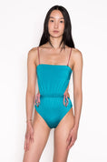 Load image into Gallery viewer, Model wearing Bandeau Adjustable Monokini One Piece Swimsuit in Teal
